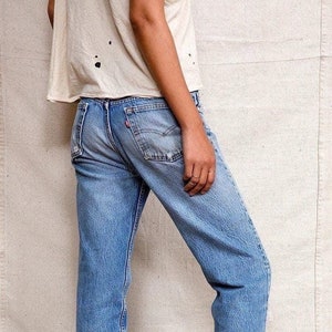 Levi Jeans Vintage Denim CUSTOM-FIT All SIZES Straight Leg 501 Levi&#39;s Distressed Boyfriend Jeans