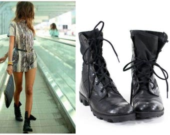 Vintage 90s Military Boots Black Leather Combat Boots Womens Size 10