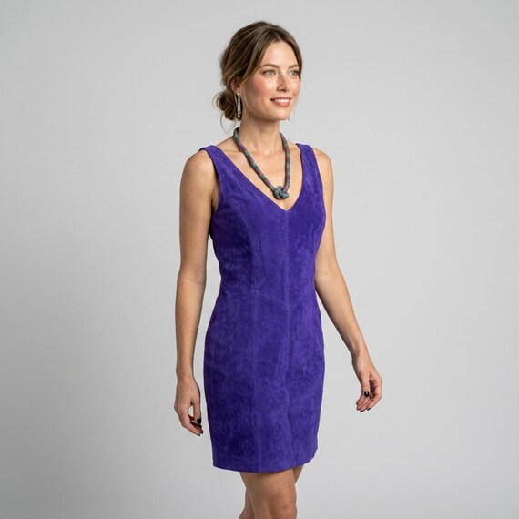 Purple Leather Dress 1980s Bodycon Mini Dress By Firenze Santa Barbara