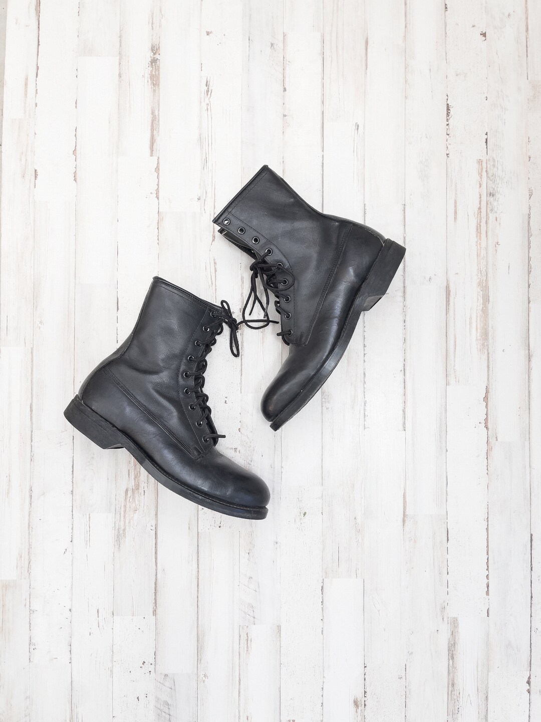 Vintage Military Boots Size 10 Black Leather Army Combat Boots Womens