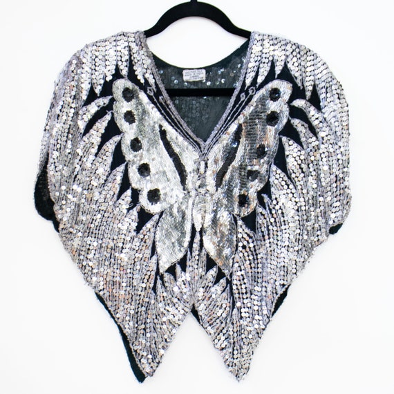 Vintage 1970s Sequins Top BUTTERFLY Blouse DISCO … - image 7