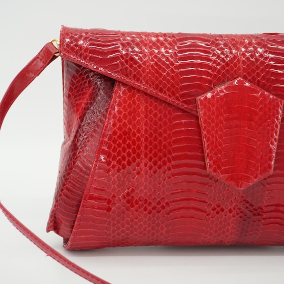 Vintage Red Python Snakeskin Convertible Clutch P… - image 3