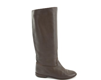 Vintage 1970s Italian Leather Boots // Black Knee High Zip up