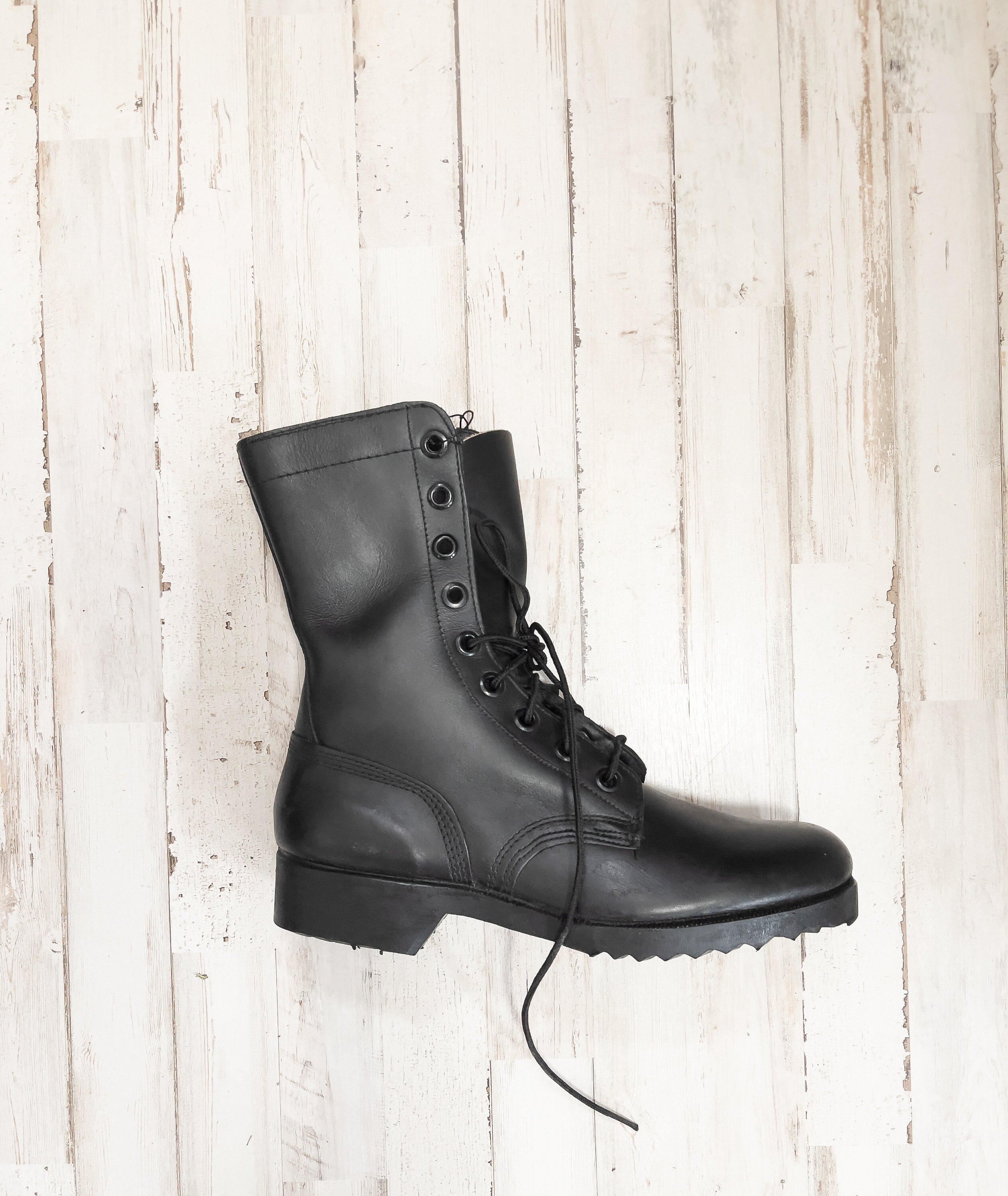 Vintage Military Boots Size 10 Black Leather Army Combat Boots Etsy