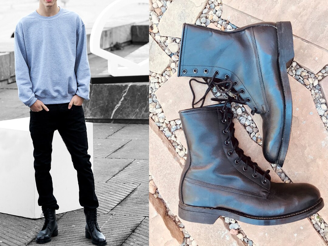 Vintage Military Boots MENS SIZE 8 Black Leather Army STEEL Toe Combat