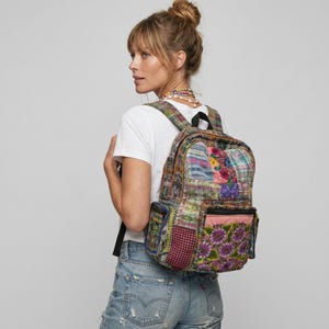 Floral Backpack Guatemalan Patchwork Embroidered Boho Weekender Travel School Bag