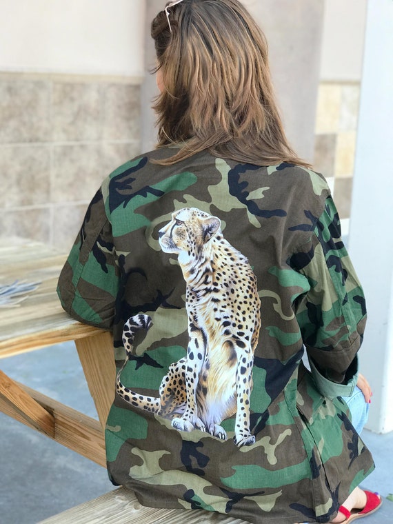 Camo Jacket with CHEETAH ALL SIZES Graphic Decora… - image 2