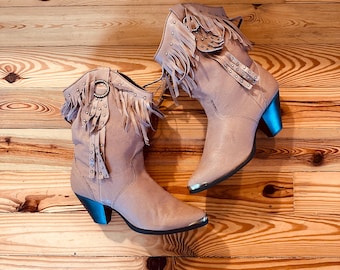 Fringe Boots Size 10 Cowgirl Cowboy Boots Brown Southwestern Booties