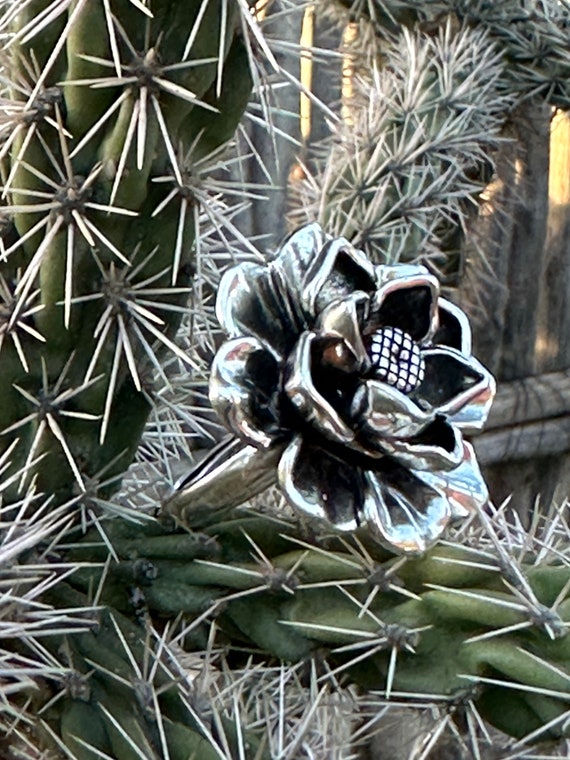 Flower Ring Sterling Silver ADJUSTABLE Large Ring… - image 4