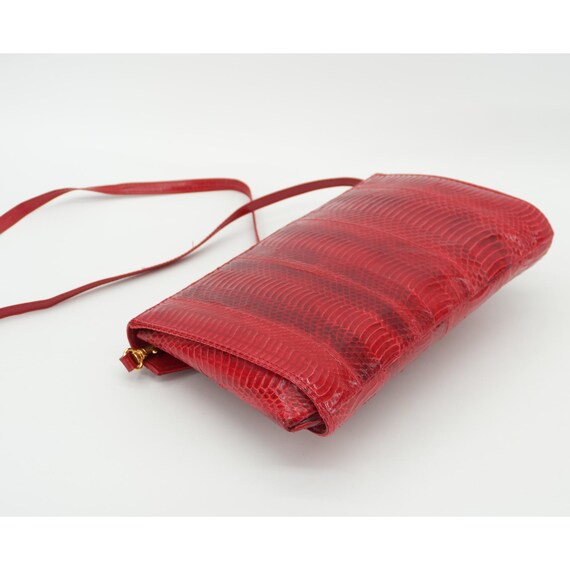 Vintage Red Python Snakeskin Convertible Clutch P… - image 11