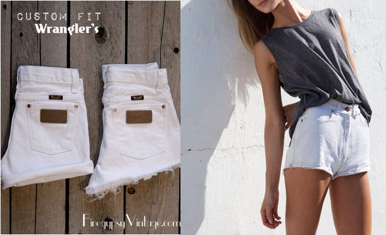 Vintage WRANGLER Shorts Denim Cutoff Shorts WHITE Distressed Highwaist Jean Shorts Cut high or Low Cut image 2