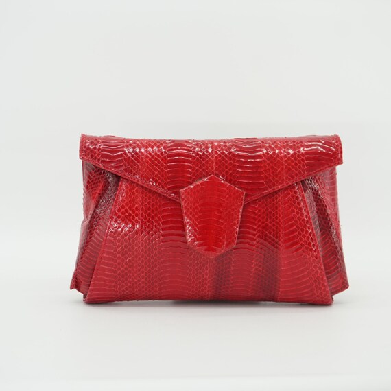 Vintage Red Python Snakeskin Convertible Clutch P… - image 4