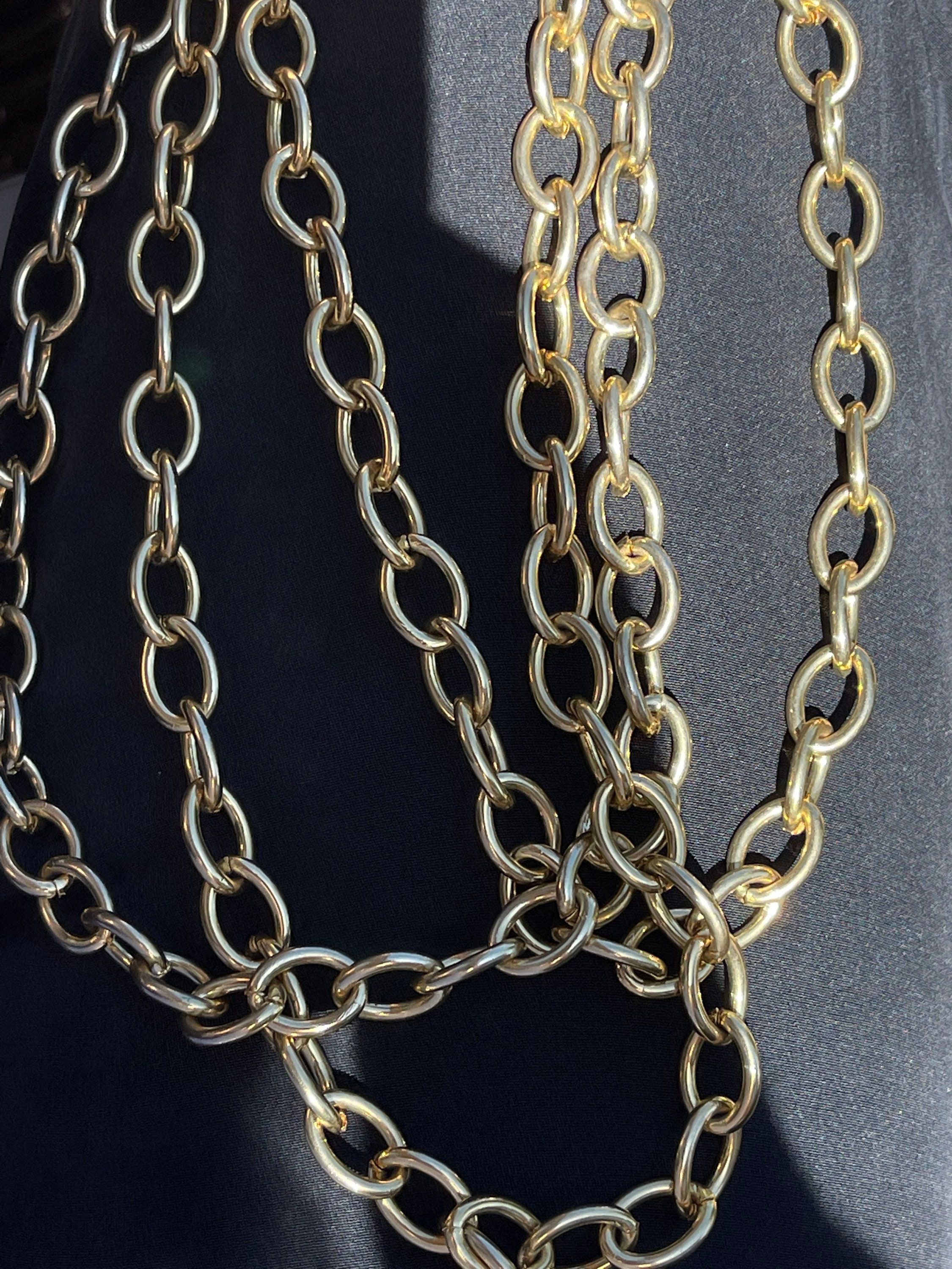 Golden Chain Necklace LEE ANGEL Multi 3 Strand 80s Designer 