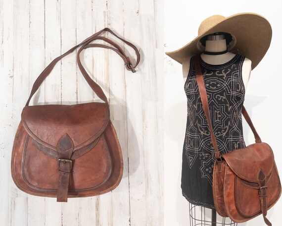 Vintage Moroccan Saddle Bag Leather XL Crossbody B