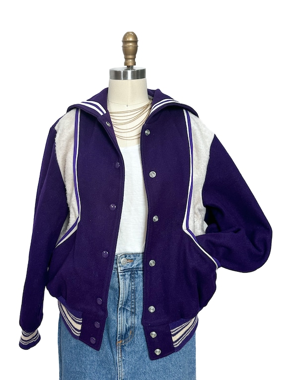 Vintage 1950s Varsity Letterman Jacket Purple Whi… - image 2