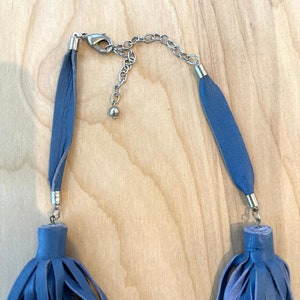Cut Leather Fringe Strand Blue Necklace Avant Garde Modernist Statement Necklace image 3