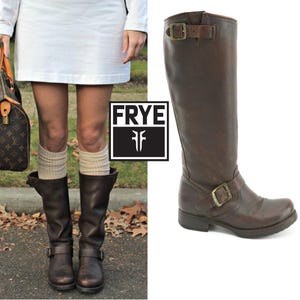 Vintage Frye Boots Sz. 7.5 Brown MOTO Leather Engineer Buckle Harness Riding Boots Size 7 1/2