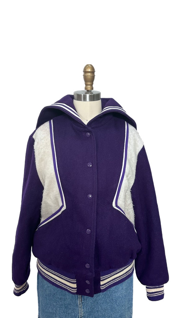 Vintage 1950s Varsity Letterman Jacket Purple Whi… - image 6