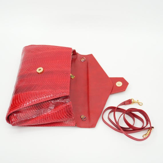 Vintage Red Python Snakeskin Convertible Clutch P… - image 10