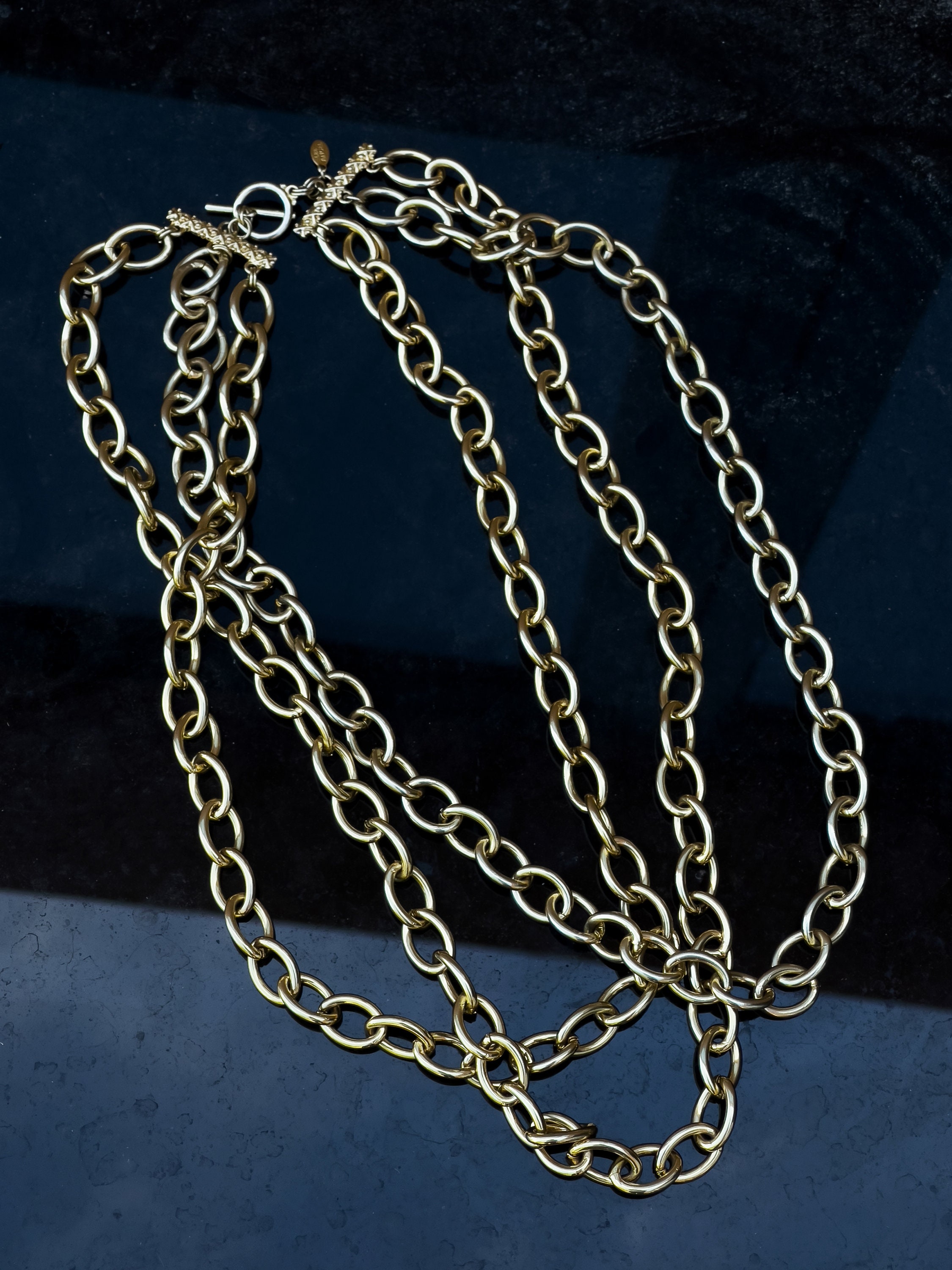 Golden Chain Necklace LEE ANGEL Multi 3 Strand 80s Designer 