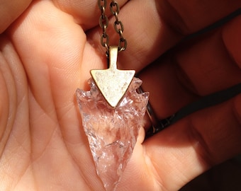 Arrowhead Necklace Clear Glass Quartz Tribal Necklace Made to order Customizable