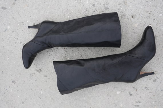 Tall Boots Size 9 Vintage 80s Tall Black Leather … - image 9