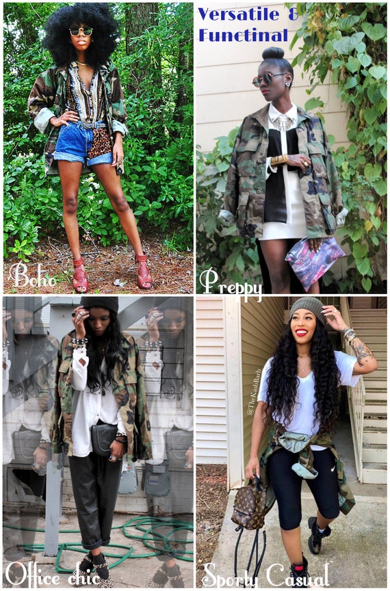 Vintage Camo Army Jacket: Button Down Military Su… - image 6