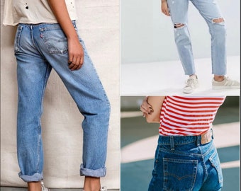 Vintage Levi Jeans Denim CUSTOM-FIT All SIZES All Colors Tattered Straight Leg 501 Levi's Boyfriend Jeans