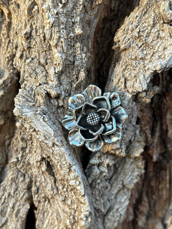 Flower Ring Sterling Silver ADJUSTABLE Large Ring… - image 5