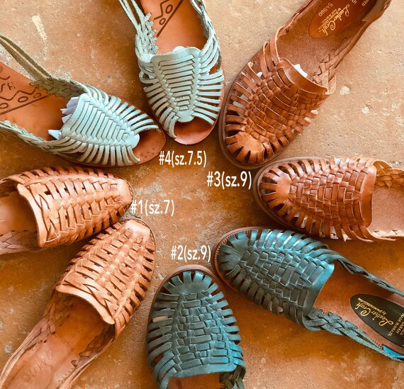 Vintage Leather Huarache Teal Green Leather Sandal
