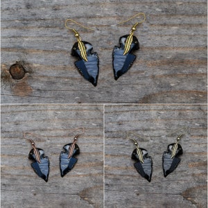 Arrowhead Flint Stone Earrings / Tribal Boho Southwestern Native / Custom made Dangle Drop Earrings / Made to Order In Your Color Choice
