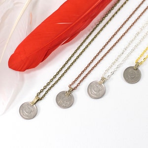 Moon Necklace Boho Coin Long or Short Pendant Necklace Brass Copper Silver Gold Customizable