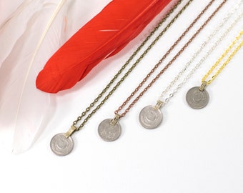 Moon Necklace Boho Coin Long or Short Pendant Necklace Brass Copper Silver Gold Customizable