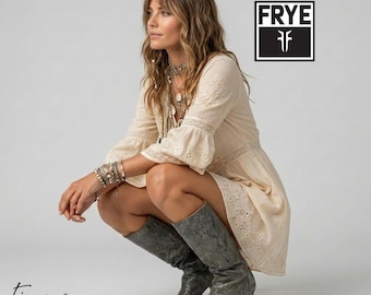 FRYE Snakeskin Python Gray Heeled Tall Boots Size 10