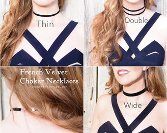 Choker Necklace French Velvet Choker Necklace Choose from Wide Thin or double