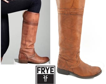 Vintage Frye Melissa Riding Boots Sz 8 Brown Leather Knee-High