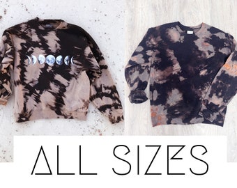 Bleach Out Sweatshirt Tie Dye Oversized Sweatshirt MOON Black and Tan Sweater All Sizes