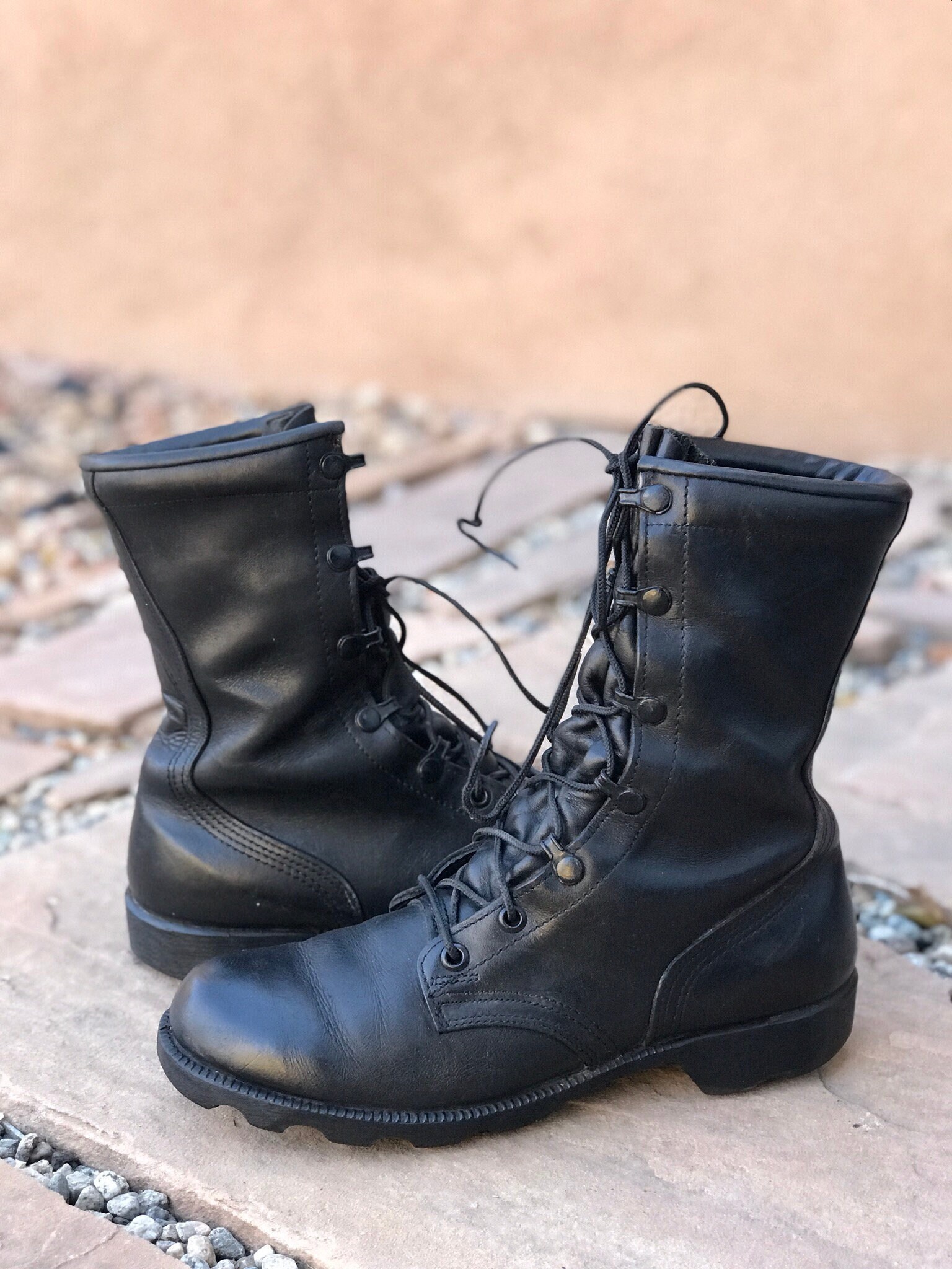 Vintage Military Boots Size 8 Black Leather Army Combat