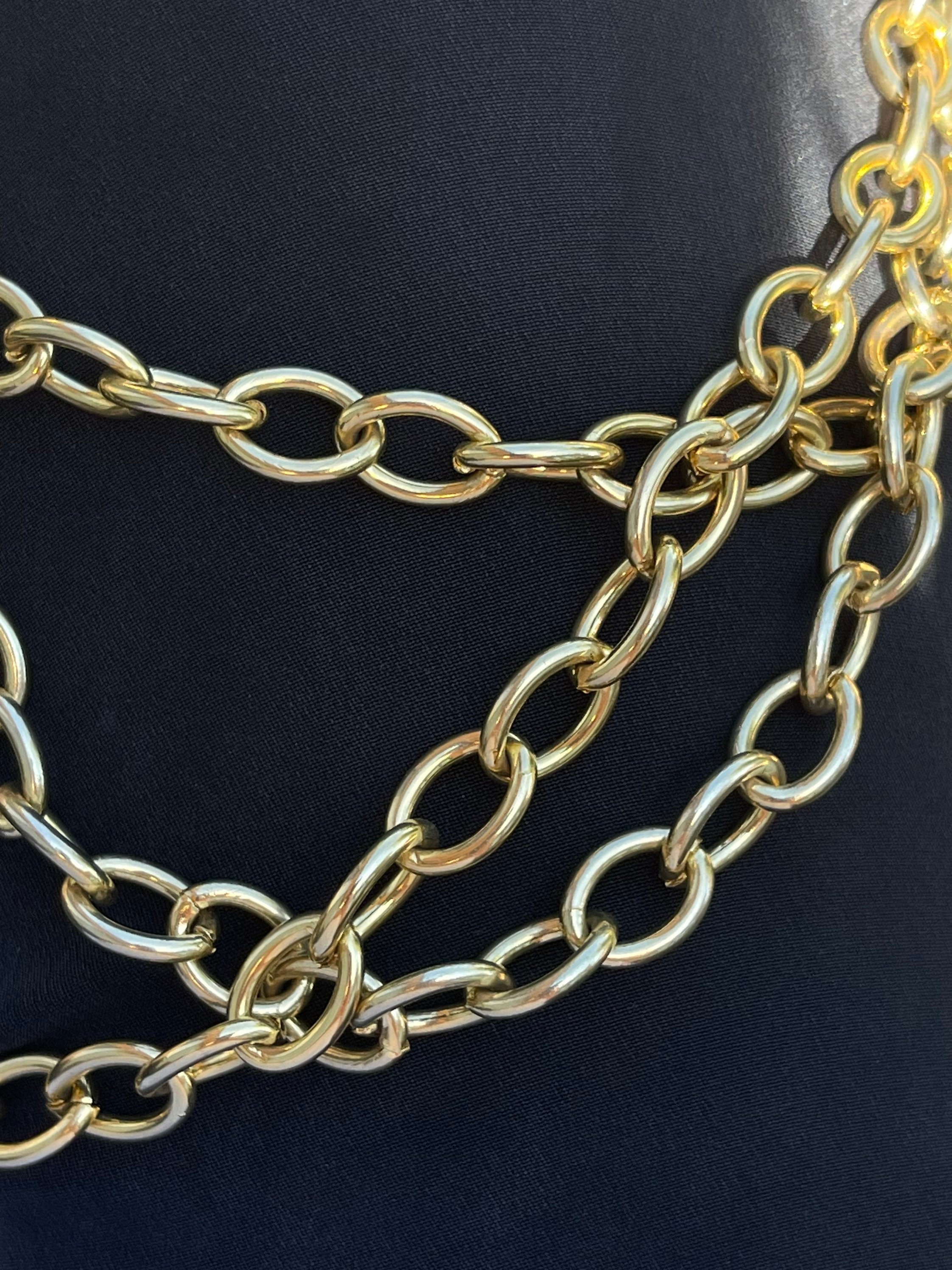 Golden Chain Necklace LEE ANGEL Multi 3 Strand 80s Designer 