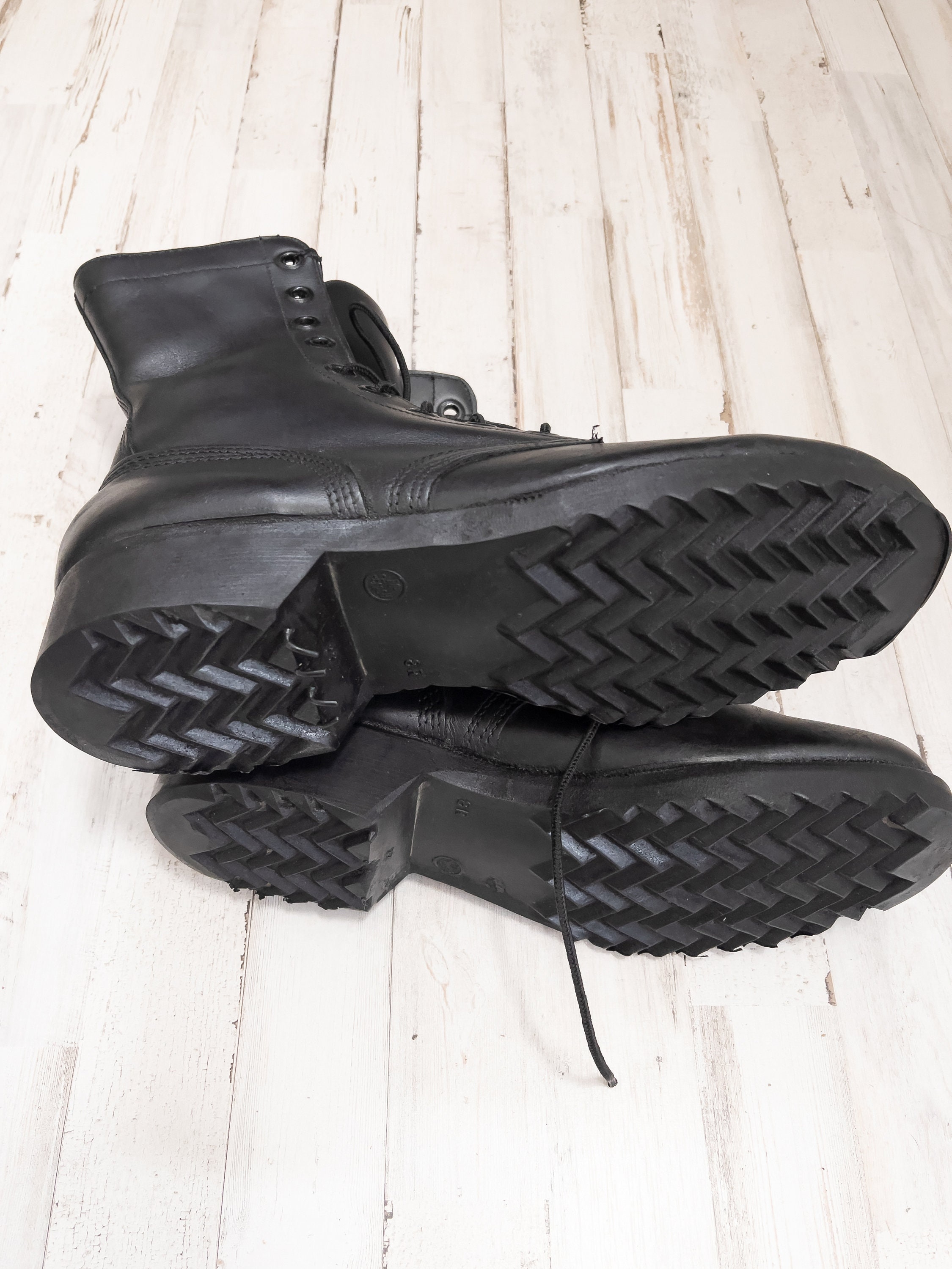 Vintage Military Boots Size 10 Black Leather Army Combat Boots Etsy