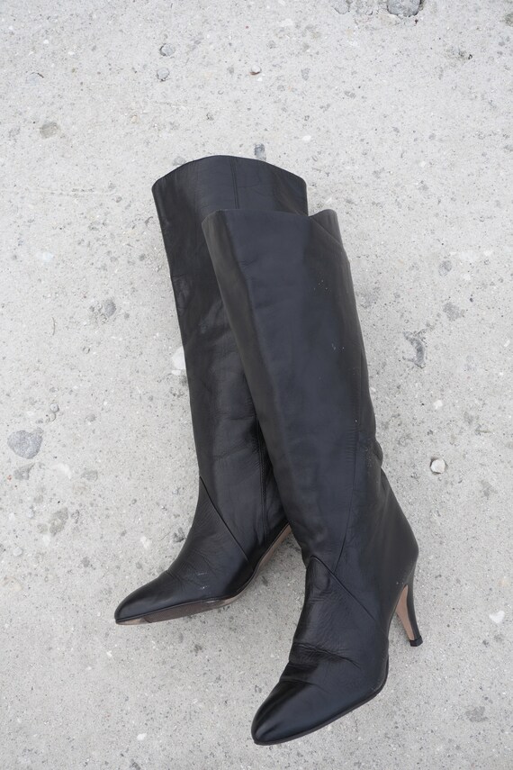 Tall Boots Size 9 Vintage 80s Tall Black Leather … - image 10