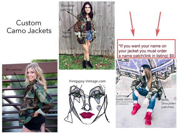 Vintage Camo Jacket Sequin Lip Patch Military Shi… - image 9