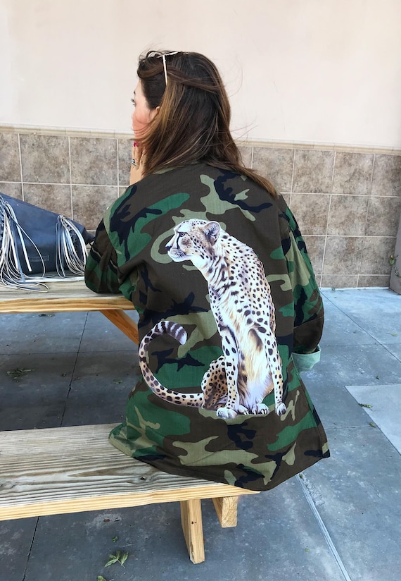 Camo Jacket with CHEETAH ALL SIZES Graphic Decora… - image 1