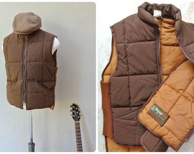 Vintage Mens 70s Vest / Quilted Down Vest in Chocolate Brown Medium Etsy