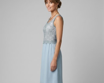 Vintage 1950s Light Blue Dress Crochet Lace Floral Party Dress Size Small
