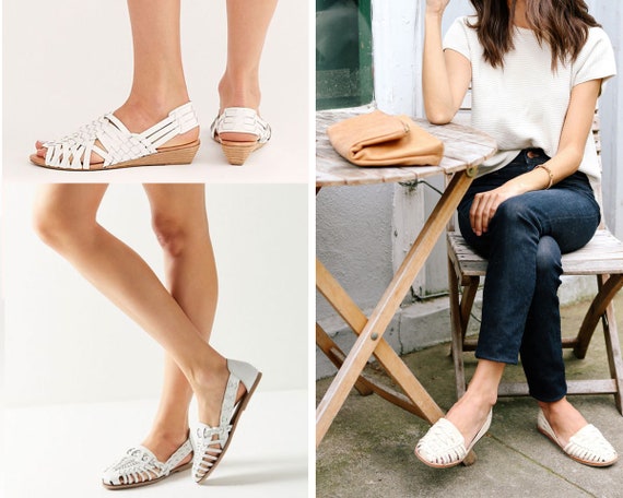Vintage Leather Sandals White Leather Huarache San