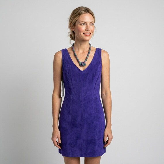 Purple Leather Dress 1980s Bodycon Mini Dress By Firenze Santa Barbara View 2