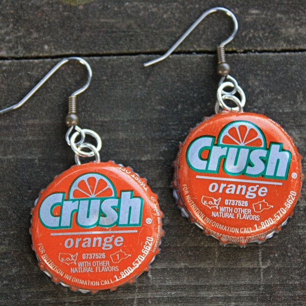 Bottle Cap Earrings // Soda Cap Earrings // Orange Crush // Orange and Silver // Gifts Under 5 // Earrings // Novelty Gifts // Soda Pop