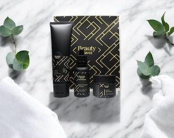 Men's Natural Skincare Gift Set: Face Cleanser, Vitamin C Serum & Moisturizer