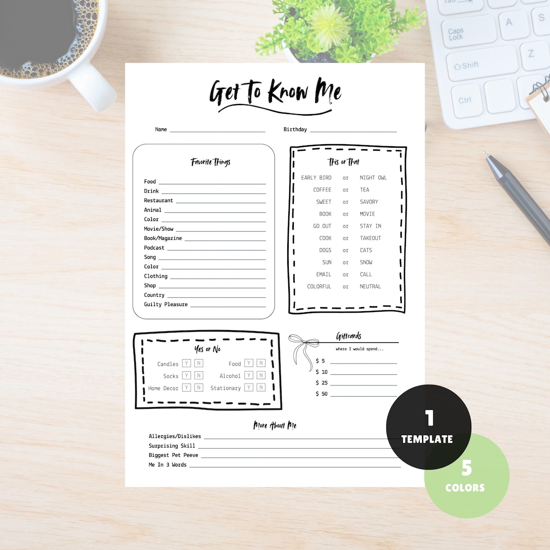 Get to Know Me Questionnaire: Team Building Printable (PDF) - Etsy